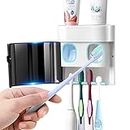 GFWARE Toothbrush Holder Toothpaste Dispenser Wall Mounted Cover Electric Tooth Brush Stand Set with 2 Toothpaste Squeezers for Shower Bathroom Kids Black (No Electric, No Light)