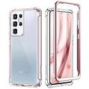 SURITCH Clear Case for Samsung Galaxy S21 Ultra 5G,[Built in Screen Protector][Camera Lens Protection] Full Body Protective Shockproof Bumper Rugged Cover for Galaxy S21 Ultra 6.8 Inch (Rose Gold)