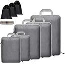 Pystuvo Packing Cubes,9 PCS Compression Packing Cubes,Extensible Organizer Bags For Travel Suitcase Organization,Luggage Organiser Set, Travel Luggage Packing for Travel or Home Storage, Grey