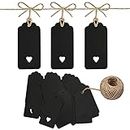 PCP 100 Pcs Gift Tags Kraft Paper Tags with 30m Jute Twine String for Arts & Craft, Luggage Label, Weddings, Valentines & Christmas, 300g/m² (Black)