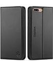 SHIELDON Case for iPhone 7/8 Plus, Genuine Leather Wallet Case, Flip Book Cover Stand Function, Card Slots, Magnetic Closure Compatible with iPhone 7 Plus and 8 Plus- Black