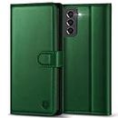 Kuafcase for Samsung S21 Case, 4 Card Slots Magnetic Closure Kickstand Shockproof Protective Phone Case for Samsung Galaxy S21 - Pine Green