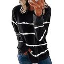 Womens Tops 2022 Fall Winter Fashion Sweatshirt Long Sleeve Tee Shirts Crewneck Casual Dressy Tunic Striped/Plain Pullover, Black, XXL