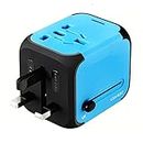 Travel Adapter SAG Dual USB All-in-one Worldwide Travel Chargers Adapters for US EU UK AU About 150 Countries Wall Universal Power Plug Adapter Charger with Dual USB and Safety Fuse (Blue)