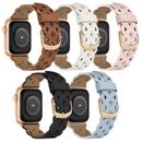 For Fitbit Versa 4 3 2 Floral Genuine Leather Strap Band Watch Clasp Sense