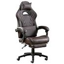 NIONIK Gaming Chair with Footrest and Massage Lumbar Support, Ergonomic Computer Gamer Chair, Office Video Game Chairs with Adjustable Height and Backrest(Coffee)