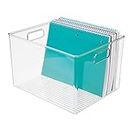 mDesign Large Plastic Office Storage Organizer Container Bin with Handles - Basket for Cabinet, Cupboard, Desk, Closet and Shelf Organization - Holds Notebook, Books, Files, Ligne Collection - Clear