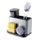 Vivo Technologies Stainless Steel Kitchen Caddy Sink Organiser with Soap Dispenser Pump, Kitchen Organiser For Cleaning Supplies with Brush and Stainless Steel Sponge Holder