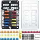 Kohree 12V Fuse Block 12 Way, 12V Blade Marine Fuse Block with LED Indicator and Protective Cover, 12V Fuse Box Holder with 5A 10A 15A 20A Fuses Panel Waterpoof for Auto, RV, Car, Boat, Marine, Truck