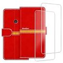 ESACMOT Phone Case Compatible with Nokia Lumia 520 + [2 Pack] Screen Protector Glass Film, Premium Leather Magnetic Protective Case Cover for Nokia Lumia 521 (4 inches) Red