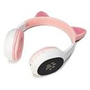 WK LIFE BORN TO LIVE K10 Latest Cat Designed Kids Headphones with Mic for Christmas & Birthday Girls/Boys Cat Ear Bluetooth, Foldable LED Light Up Headphones with Micro SD Card Slot- Pinl