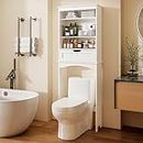 Gizoon 65.7” H Over The Toilet Storage Cabinet, Bathroom Storage Organizer with a Large Draw, Taller Wooden Free Standing Toilet Rack with 2 Adjustable Shelf, Anti-Tip, White