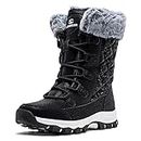 HOBIBEAR Fur Lined Anti-Slip Waterproof Winter Snow Boots for Women, Size 8, Black