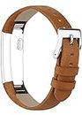Vancle replacement wrist band for Fitbit Alta leather, comfortable, adjustable, with stainless steel claps (no tracker included), brown