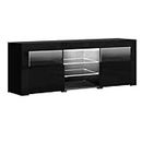 Artiss TV Unit Cabinet Entertainment Units, 160cm Length Stand Table Cabinets Storage Shelf Organiser Cupboard Home Living Room Bedroom Furniture, with 2 Drawer 16 Colour Lights High Gloss Black
