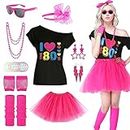 Mastparty 80s Costume 80s Fancy Dress I Love 80s T-Shirt 80s 90s Costume Theme Party Accessories Clothing Neon Party Carnival Fancy Dress Women (Rose Red, XXL)