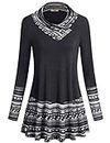 Miusey Sweater for Women,Ladies Tops Boutique Clothing Long Sleeve Cowl Neck Maternity Clothes Vintage Elegant Church Pullover Tunic Patchwork Printed Apparel Carbon Black Grey M