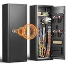 Superday 10-12 Rifle Safe, Biometric Gun Safes for Home Rifles and Pistols, Large Gun Safe Rifle with Adjustable Gun Rack(with/without Scope), Gun Cabinet with 4 Handgun Pouches, Easy Assemble