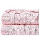 NTBAY Kuscheldecke Aus Baumwolle Mit Zopfmuster Super Weich Warm Mehrfarbig, Decke als Sofadecke Wohndecke 130x170 cm, Baby Pink