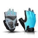 OZERO Bike Cycling Gloves,Fingerless Biking Gloves,Genuine Deerskin Leather Mountain Bike Gloves,Shockproof Gel Pads Ride Gloves for Men/Women(Blue,X-Large)