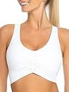 RELLECIGA Women's White V Neck Ruched Racerback Sports Bra Fitness Support Workout Bras Size Large