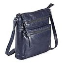 Wise Owl Accessories Real Leather Small Crossbody Handbags & Purses for Women -Premium Crossover Over the Shoulder Bag (Midnight Blue Multi-Wax)