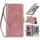 Cavor Luxury PU Leather Wallet for iPhone 7 plus Back Cover, for iPhone 8 plus 5.5'' Case, Flip Folio Cover with [Kickstand Feature] [Card Slots Holder] [Wrist Strap Lanyard] [Magnetic Closure] [RFID Blocking] Shockproof Protective Phone Case for iPhone 7plus/ 8plus-Rose Gold