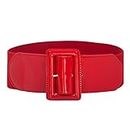 GRACE KARIN Womens Covered Buckle Stretchy Waist Patent Leather Skinny Belt Red XL