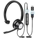 USB Headset with Microphone 3.5mm in-line Wired USB Headphones with Noise Cancelling Microphone, Computer Headset for Home Office Online Class Skype Zoom (USB C&USB A Plug&3.5MM Jack)