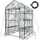 Hannah's Patio Homes Garden Greenhouse 47.3 in. W x 67 in. D x 76.4 in. H Deluxe Walk-In 4 Tier 16 Shelf Portable Lawn, Garden Greenhouse W/ Drip Irrigation, serre �à jardin, Indoor Outdoor Plant Flower Grow Tent PVC Cover Zipper Roll Up #G305A00