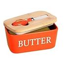 Butter Dish with Lid, Large Ceramic Butter Dish with Lid for Countertop, 600ml Butter Keeper Storage for Kitchen Decor and Gift, Orange Butter Dish