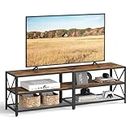 VASAGLE TV Stand, TV Table for TV up to 70 Inches, with Shelves, Steel Frame, Living Room, Bedroom Furniture, Rustic Brown and Black LTV095B01