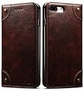 SINIANL iPhone 8 Plus Case, iPhone 7 Plus Case, Leather Wallet Folio Case Magnetic Closure Flip Cover with Stand and Credit Card Slot for iPhone 8 Plus / 7 Plus Brown