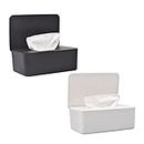 Wipes Dispenser Tissue Box,Dust-Proof Keeps Wipes Fresh Easy Open and Close Non-Slip Wipe Container for Nursery Baby Registry Home Office (2 Packs, Black and White).