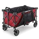 Gorilla Carts 7 Cubic Feet Foldable Festival Wagon, Collapsible Durable All Terrain Utility Pull Beach Wagon for storage, Camping Wagon with Oversized Bed and Built-in Cup Holders, Red