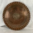 ANTIQUE HEAVY COPPER ROUND TRAY ARTS CRAFTS VINTAGE RELIGIOUS PLATTER DOVES CATS