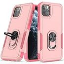 Cubix Case Compatible with Apple iPhone 11 Pro Max Military Grade Shockproof case with Metal 360 Ring Kickstand - Pink (Aldebaran Series Back Cover)
