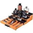 Wooden Cologne Organizer for Men - 3 Tier Elevated Perfume Display Shelf with Drawer & Hidden Compartment, Vintage Cologne Storage Rack for Organizing Colognes, Key, Jewelry, Gifts for Men (Walnut)