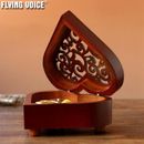 Vintage Wood Heart Music Box Hollowing Out Jewelry Case Party Xmas Present Gift