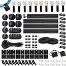 INCHOR 196pcs Cable Management Kits, 100 Fasten Cable Ties, 40 Self Adhesive Cord Holders, 20 Desktop Cable Holder, 20 Cable tie locator piece, 10pcs Cable Management, 4pcs Cable Sleeve, 2 Cable Strap