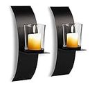 2 Pcs Modern Art Candle Holder For Wall Iron Art Candle Holder With Glass Cup Wall Sconces Set Of Two Candle Holder Metal Black for Home Wedding Living Room Decoration