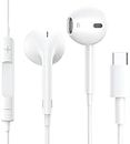 USB C Earphone for iPhone Wired Earphones with Microphone & Remote-Control Noise Cancelling in-Ear Headset Headphones, Earbuds for iPhone 15/15 Plus/15 Pro/15 Pro Max/S24/S23 Type C Connector, White