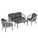 Outsunny 4 Piece Rattan Patio Sofa Set Garden Furniture Set with 2 Single Cushioned Sofas, 1 Loveseat and 1 Coffee Table for Outdoor, Backyard, Grey