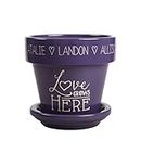 Personalization Universe Love Grows Here Personalized Flower Pot - Durable, Weather Resistant Indoor/Outdoor Plant Pot with Saucer, Ceramic - Mother's Day, Grandparent's Day, 5.25" Diameter – Purple