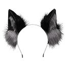 ZFKJERS Handgefertigtes Fell Fuchs Katzenohren Stirnband Fursuit Kopfbedeckung Cosplay Kostüm Party Zubehör (Grau schwarz)