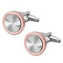Peora Rose Gold & Silver Plated 316L Stainless Steel Classic Cufflinks for Men Formal Business Accessories Gift
