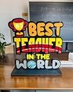 WARMINGO DE Best Teacher In The World Wooden Trophy Gift For Teacher or Guru | Teachers Day Gift | Best Gift For Teacher Special (Multicolor 6 x 5.5 Inches)