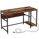 Rolanstar Computer Desk 55” with Power Outlet & Storage Shelves, Home Office PC Desk with USB Ports Charging Station, Writing Study Desktop Table with Stable Metal Frame, Rustic Brown