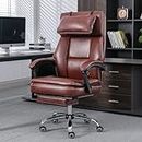 NIONIK High Back Executive Office Chair, Ergonomic Big and Tall Office Chair with Footrest & Removable Headrest, Leather Computer Desk Chair Work Office Chair with Mute Crystal Wheel (Brown)
