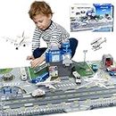Airplane Toy Set with Trucks, Helicopter, Planes, Signs and Airport Playmat, Interactive Early Learning Toys for Boys Girls, Great Gift for Birthday